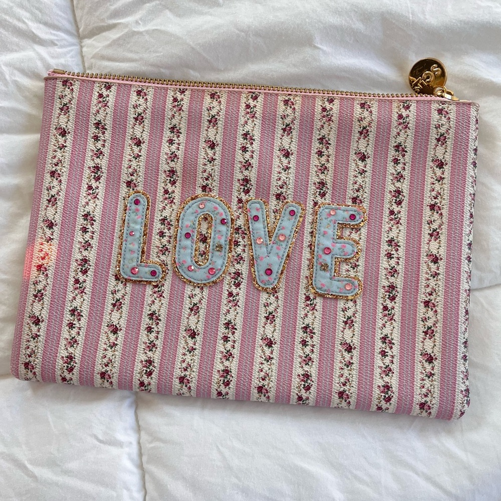 LoveShackFancy x Stoney Clover Pink Striped LOVE clutch / pouch